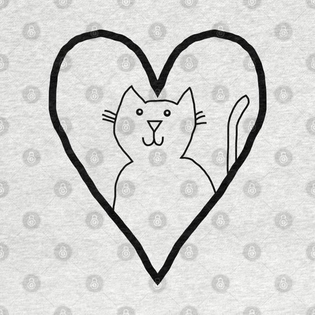 My Valentine Cat Heart Minimal Line Drawing by ellenhenryart